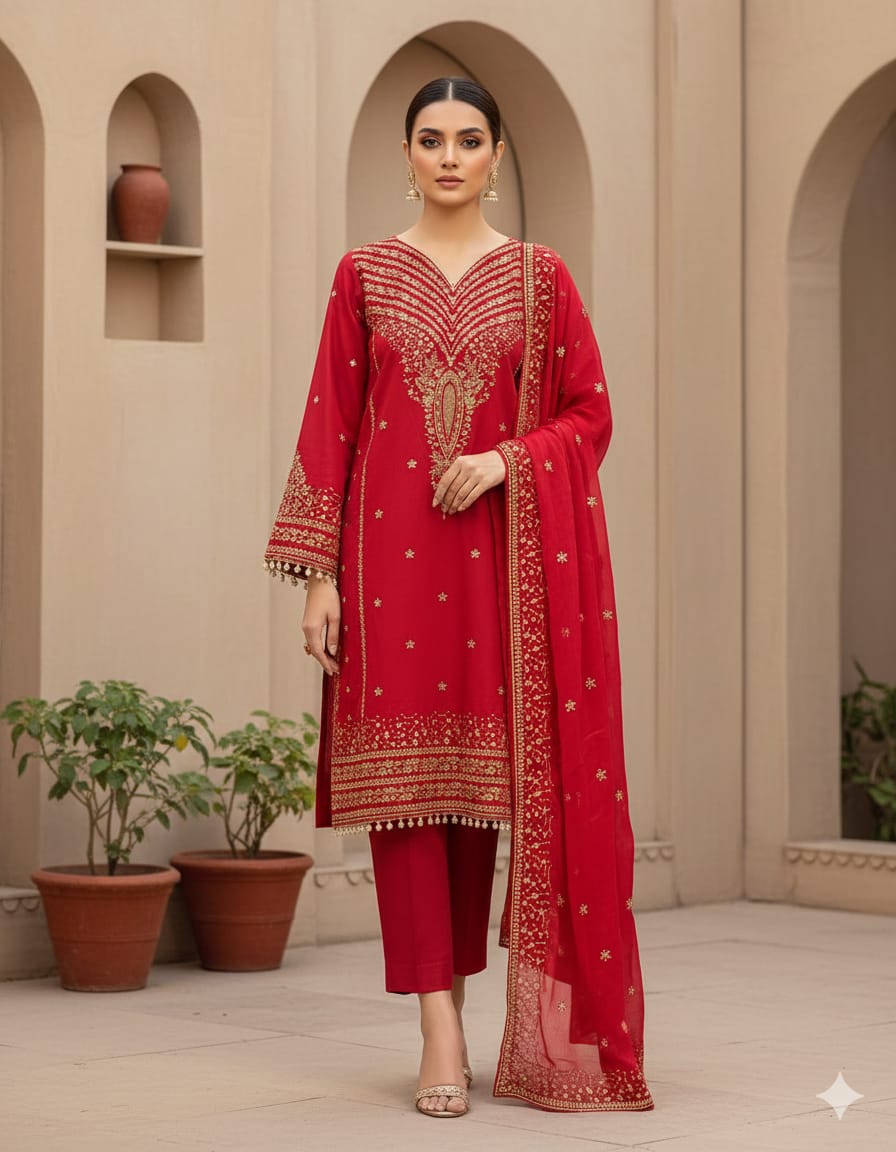 3pc Lawn Fully Sequence Embroidered Dress