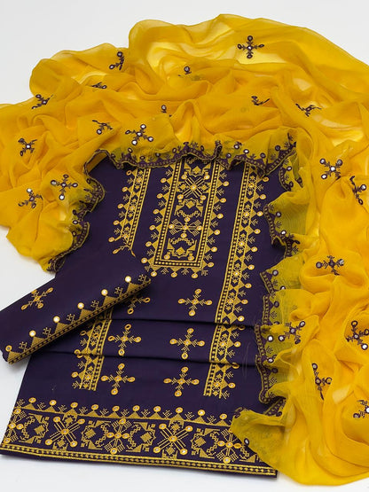 3pc Lawn/Cotton 9mm Mirror Embroided Dress