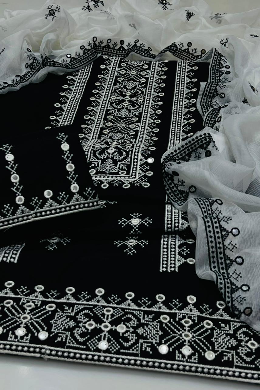 3pc Lawn/Cotton 9mm Mirror Embroided Dress