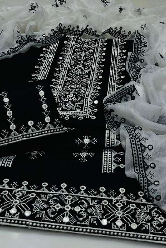 3pc Lawn/Cotton 9mm Mirror Embroided Dress