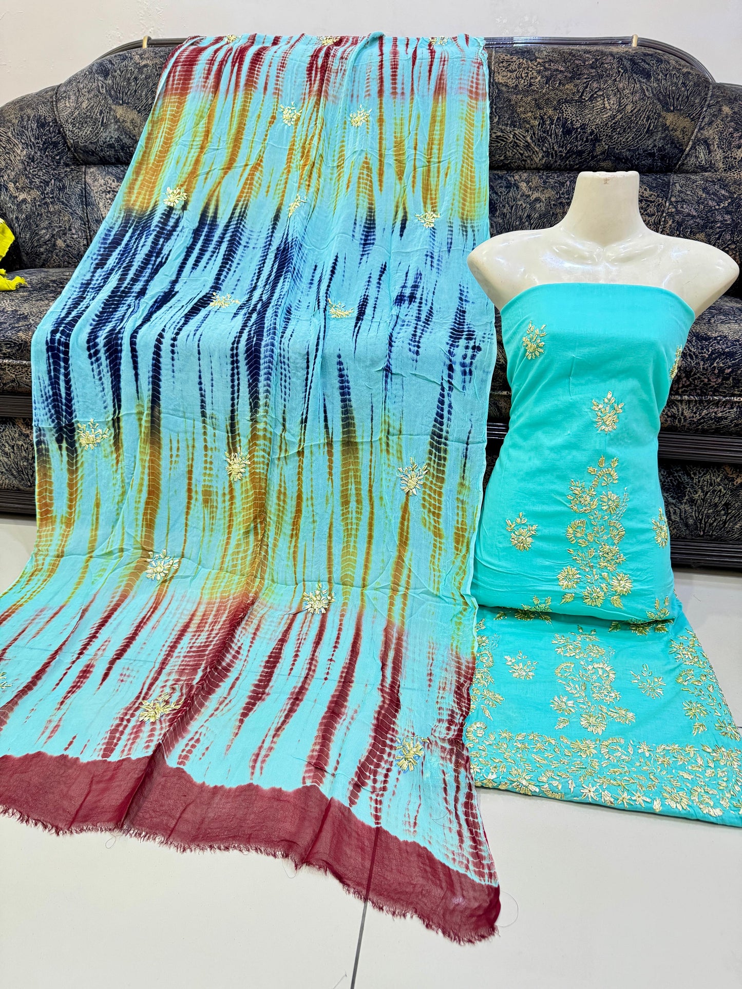 New 3pc Lawn Gotta Work Dress (Tie & Dye Dupatta)