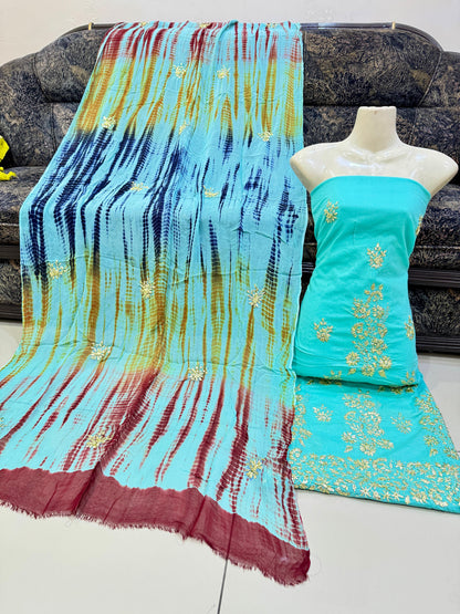 New 3pc Lawn Gotta Work Dress (Tie & Dye Dupatta)