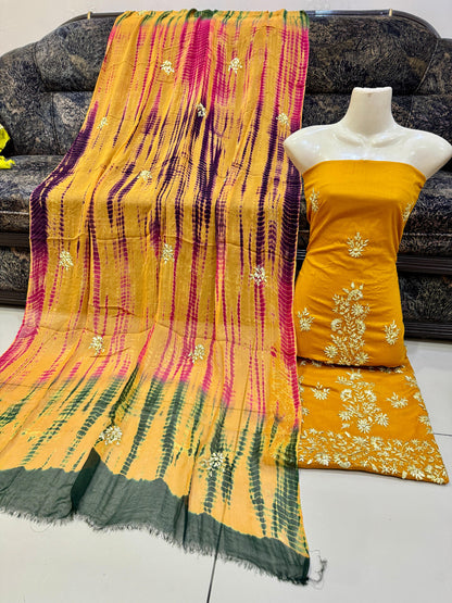 New 3pc Lawn Gotta Work Dress (Tie & Dye Dupatta)