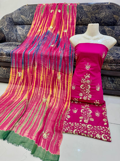 New 3pc Lawn Gotta Work Dress (Tie & Dye Dupatta)