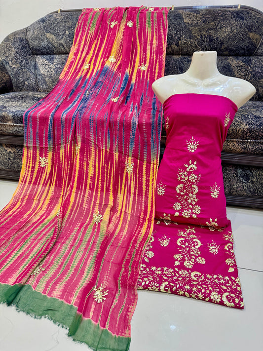 New 3pc Lawn Gotta Work Dress (Tie & Dye Dupatta)