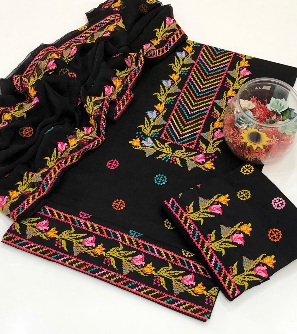 3pc Lawn/Cotton Multi Embroided Dress