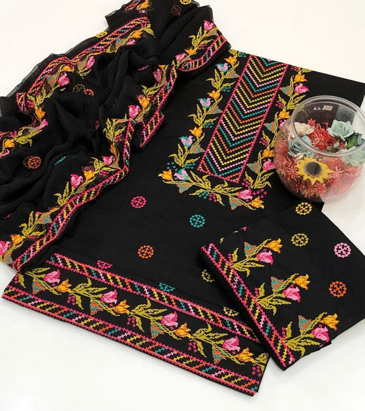 3pc Lawn/Cotton Multi Embroided Dress