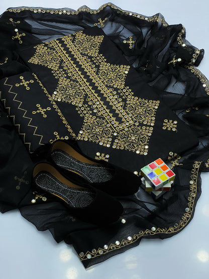 4pc Patang Design 9mm Mirror Embroided Dress (Khussa Gift)