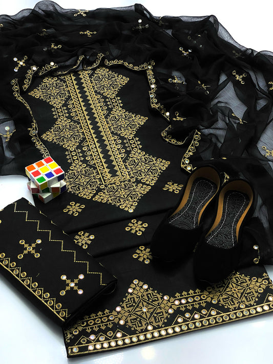 4pc Patang Design 9mm Mirror Embroided Dress (Khussa Gift)