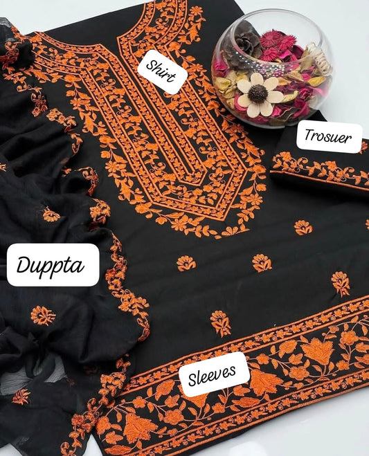 3pc Unstitch Embroidered Dress (Chiffon Dupatta)