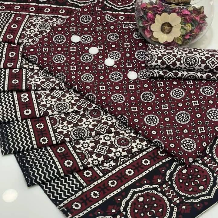 3pc Cotton Sindhi Ajrak Design Dress
