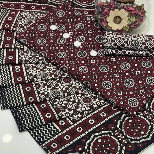 3pc Cotton Sindhi Ajrak Design Dress