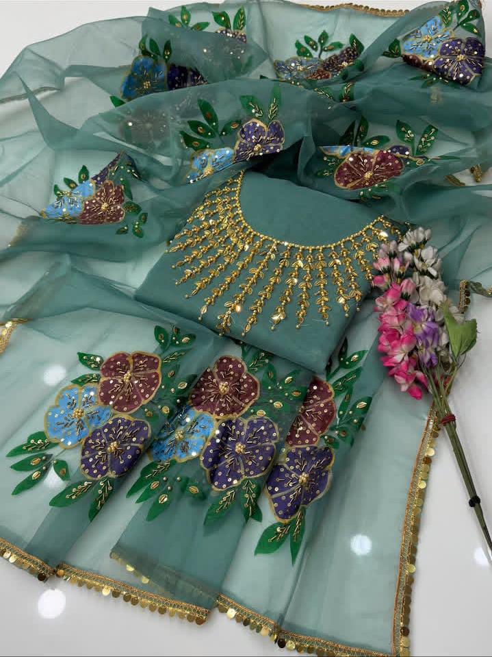 2Pc Oragnza Handmade Embroidered Dress (Shirt & Dupatta)