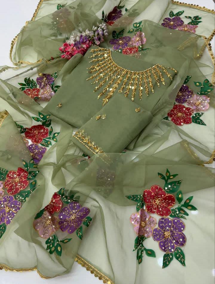 2Pc Oragnza Handmade Embroidered Dress (Shirt & Dupatta)