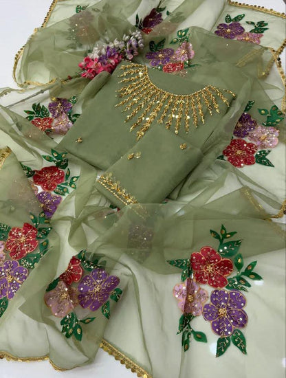 2Pc Oragnza Handmade Embroidered Dress (Shirt & Dupatta)