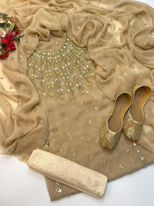 4pc Chiffon Booti Work (Khussa Gift) Skin