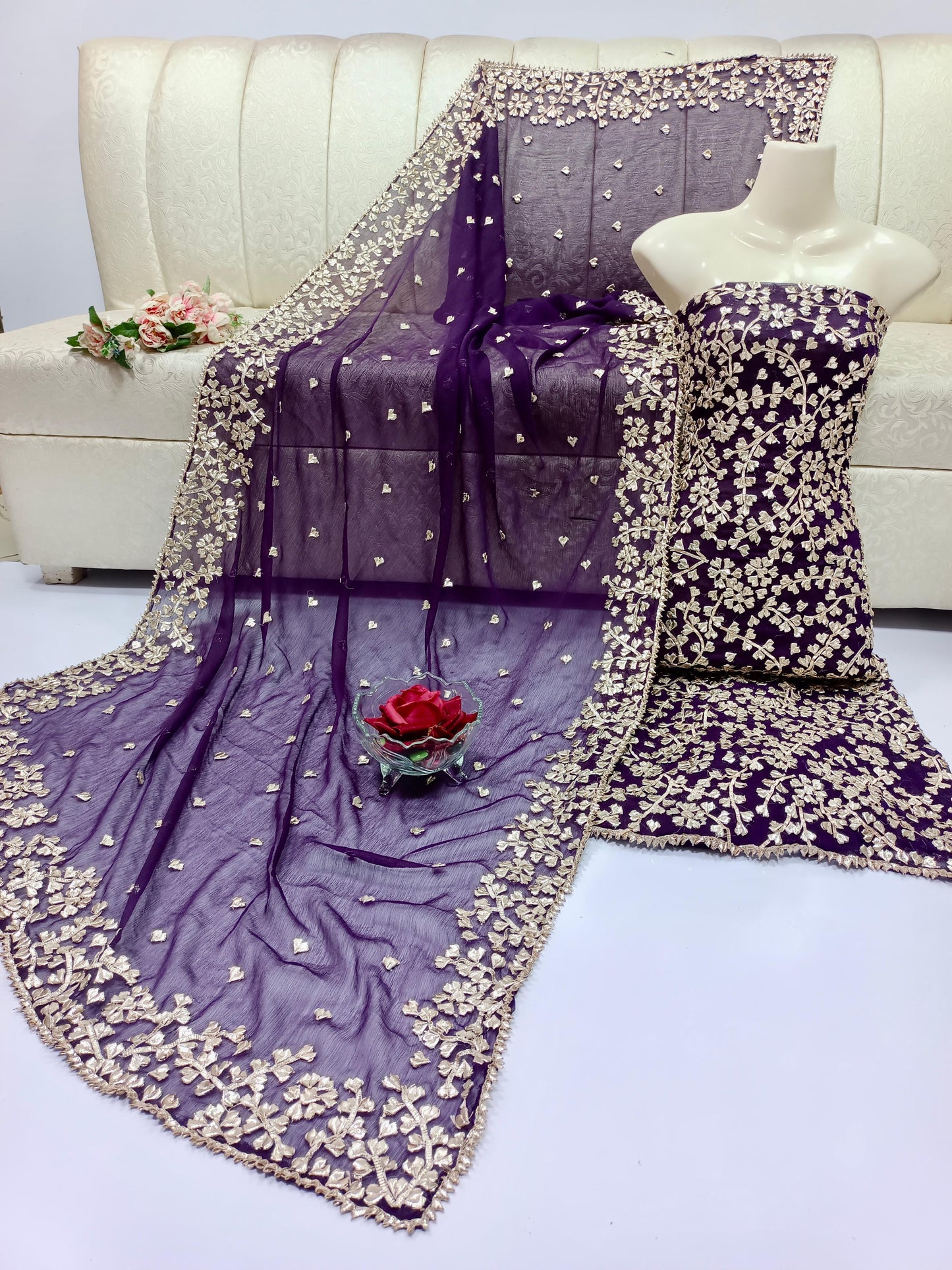 2pc Chiffon Full Gotta Jaal Dress (Shirt & Dupatta)