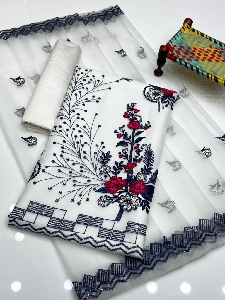 3pc Khaddi Net  3MM Sequence Embroided Dress