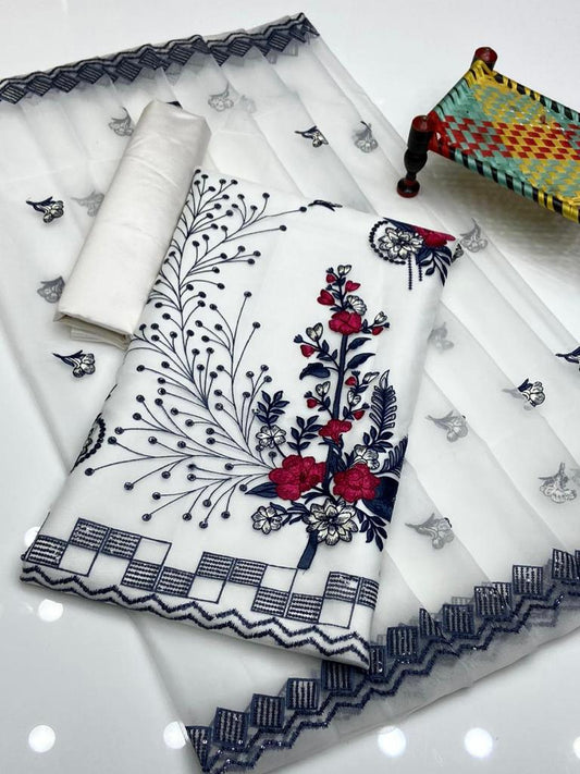 3pc Khaddi Net  3MM Sequence Embroided Dress