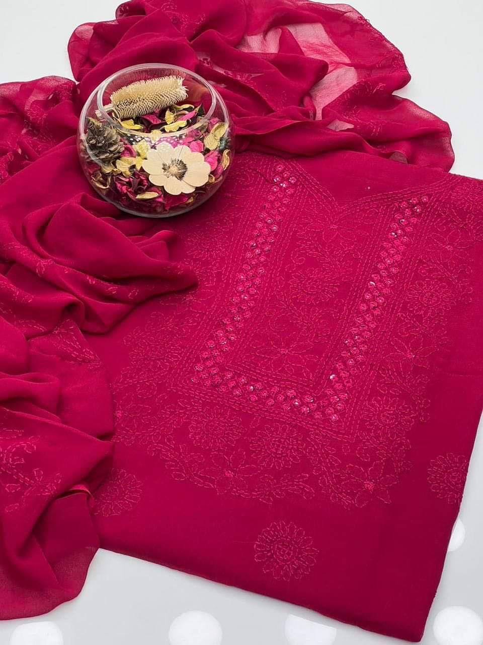 2pc Chiffon Shadow  Mirror Work Dress (Shirt & Dupatta)