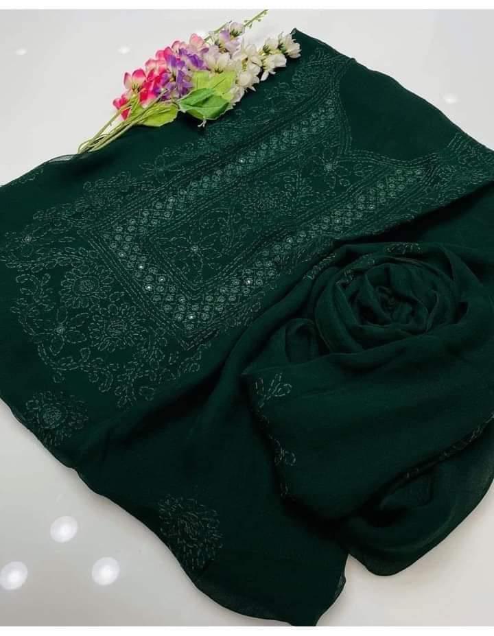 2pc Chiffon Shadow  Mirror Work Dress (Shirt & Dupatta)