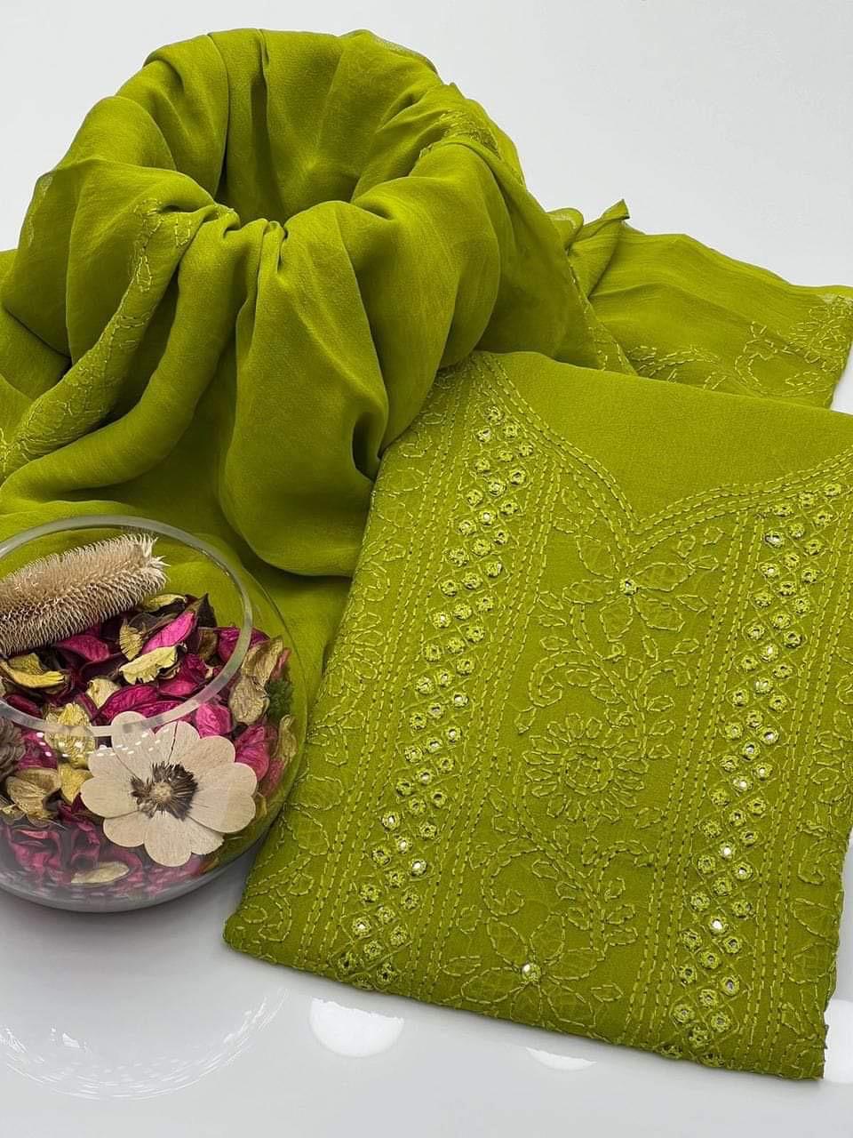 2pc Chiffon Shadow  Mirror Work Dress (Shirt & Dupatta)
