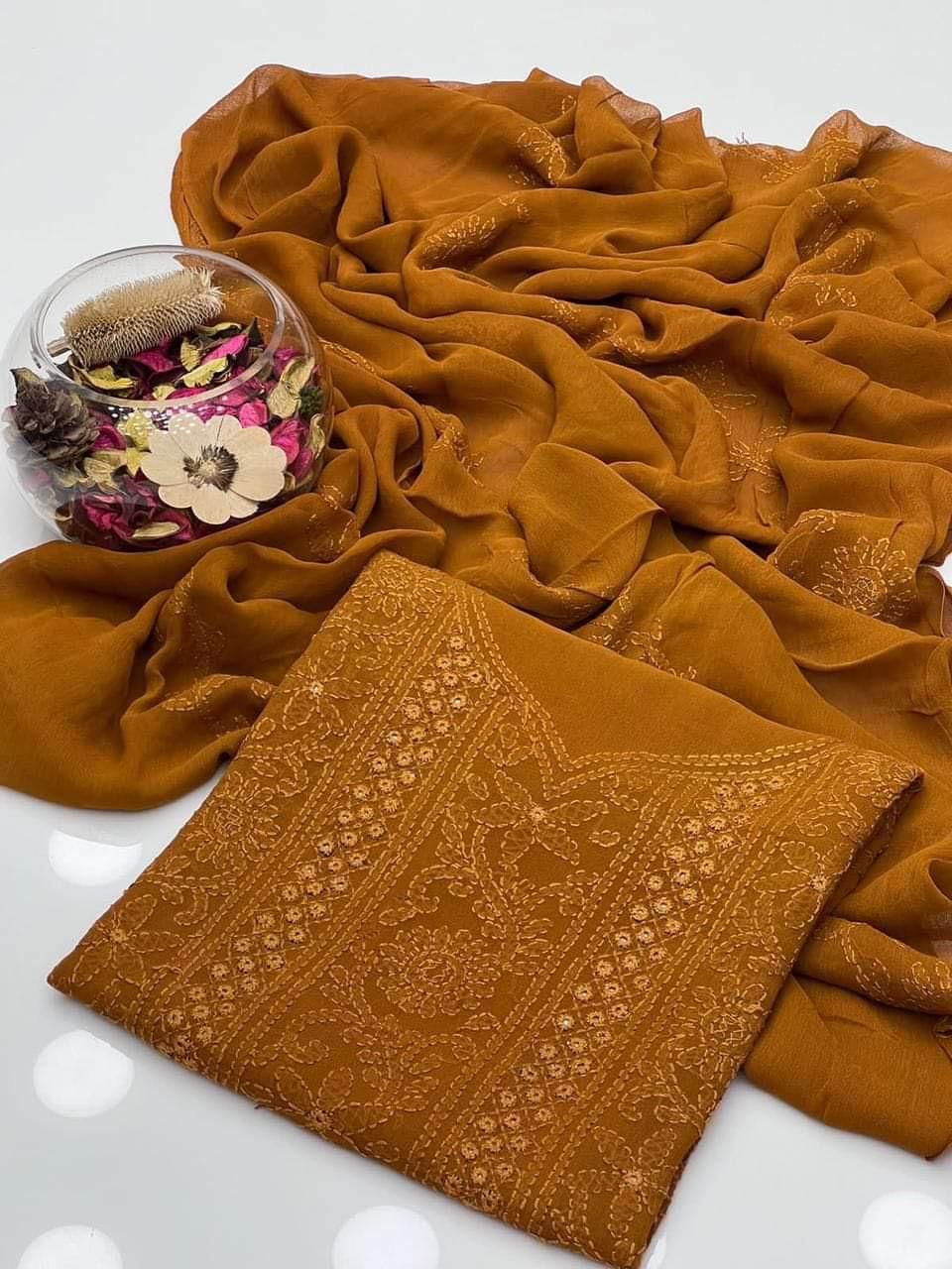 2pc Chiffon Shadow  Mirror Work Dress (Shirt & Dupatta)