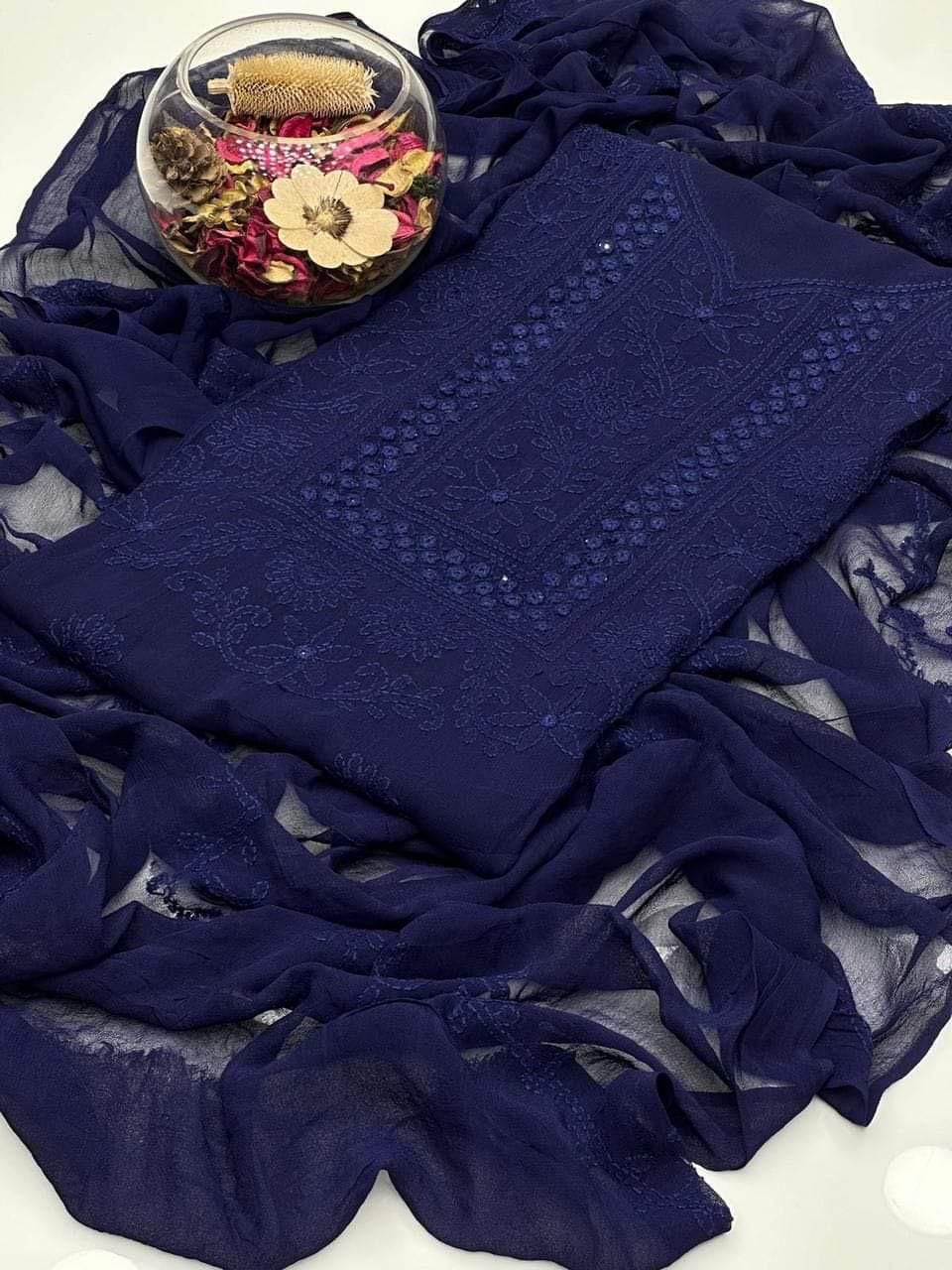 2pc Chiffon Shadow  Mirror Work Dress (Shirt & Dupatta)