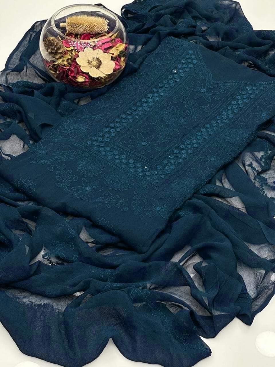2pc Chiffon Shadow  Mirror Work Dress (Shirt & Dupatta)