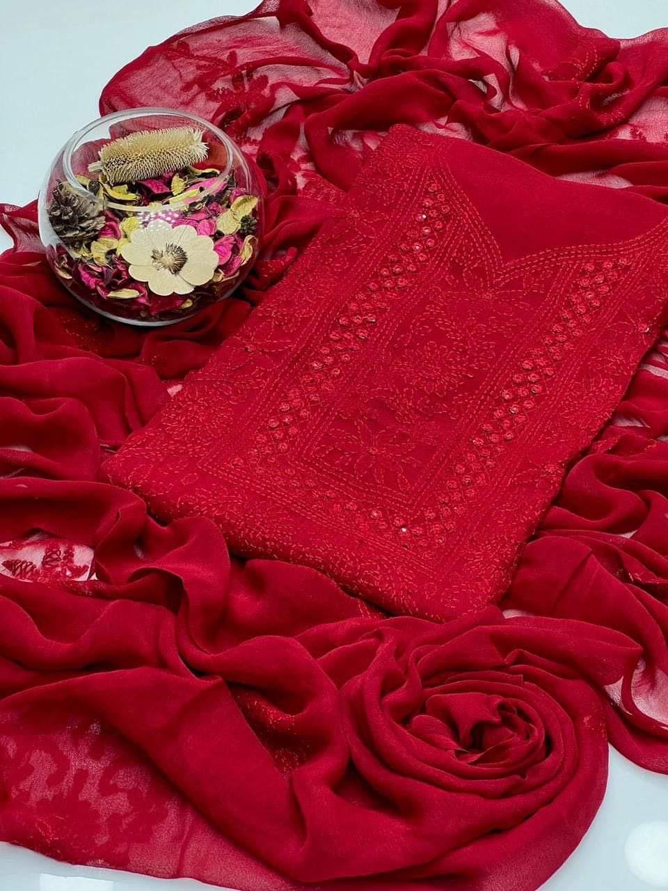 2pc Chiffon Shadow  Mirror Work Dress (Shirt & Dupatta)