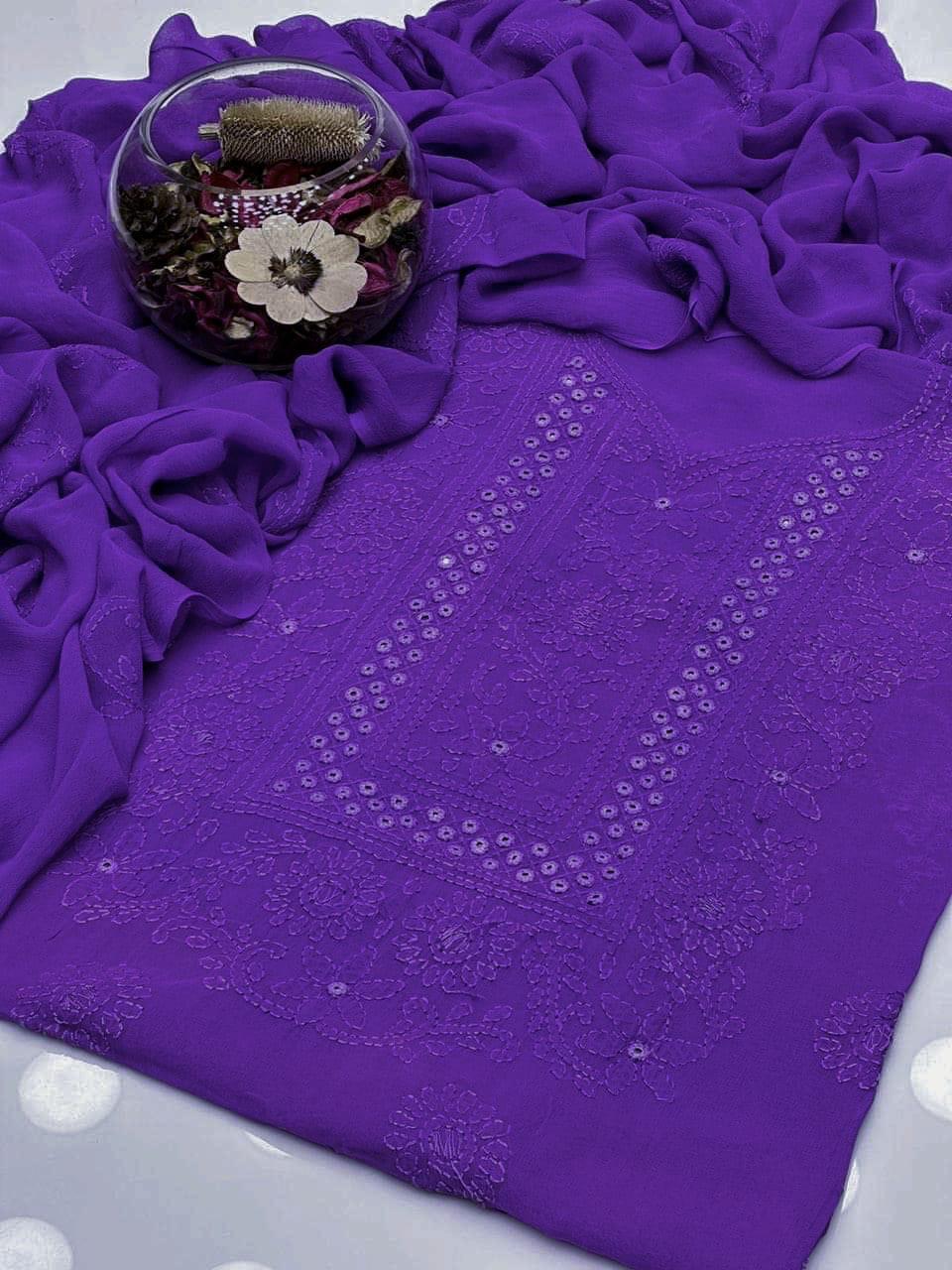 2pc Chiffon Shadow  Mirror Work Dress (Shirt & Dupatta)