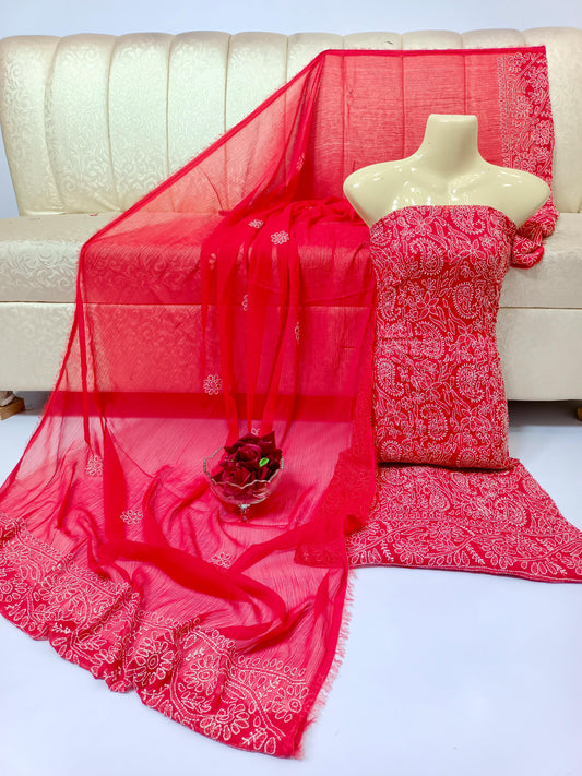 2pc Chiffon Handmade Chikankari Dress (Shirt & Dupatta)