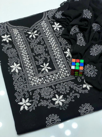 2pc Chiffon Shadow Mirror Star Embroided Dress