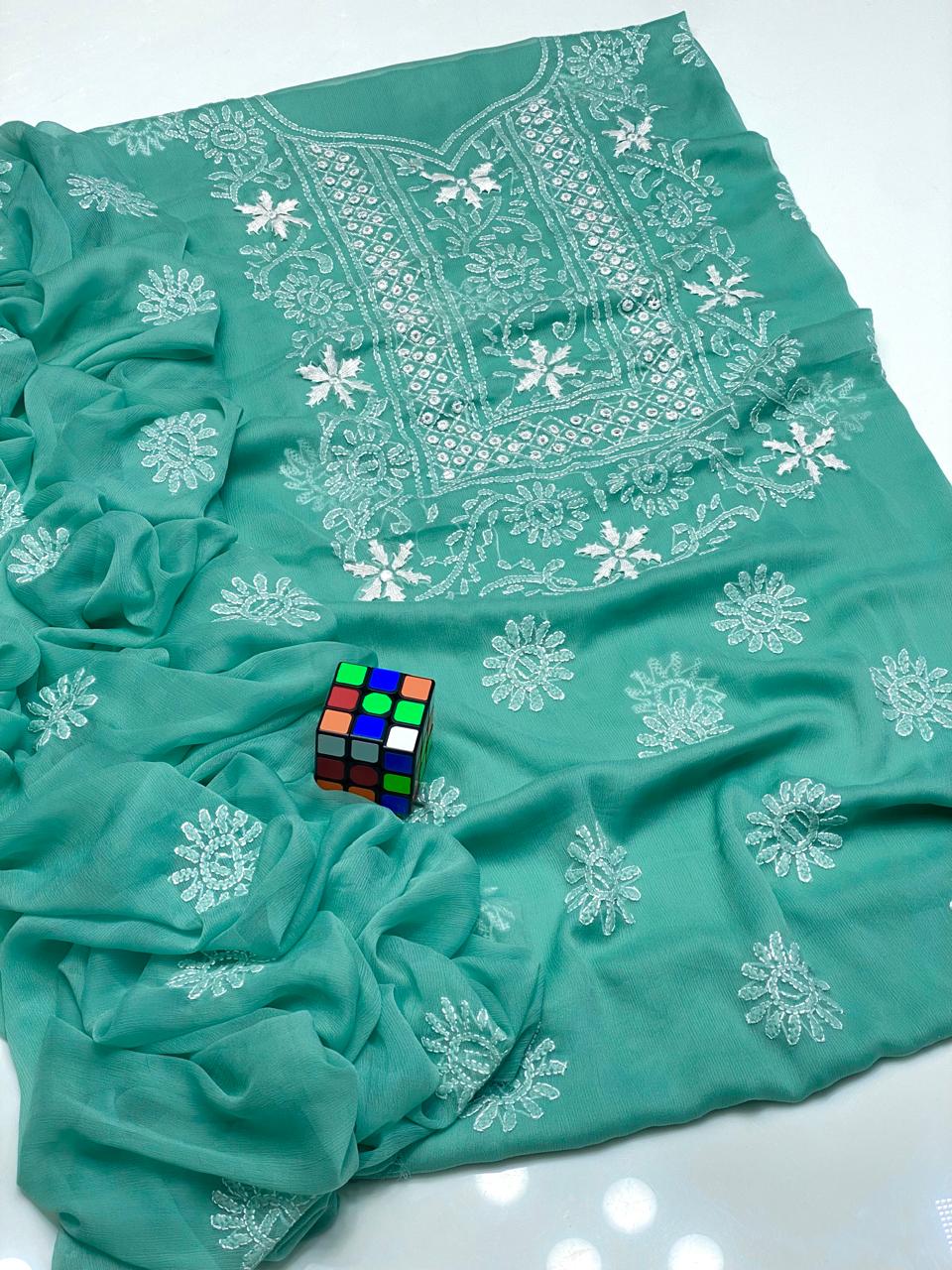 2pc Chiffon Shadow Mirror Star Embroided Dress