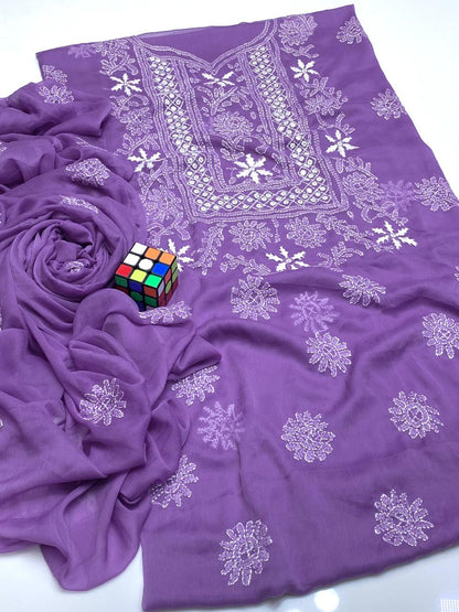 2pc Chiffon Shadow Mirror Star Embroided Dress