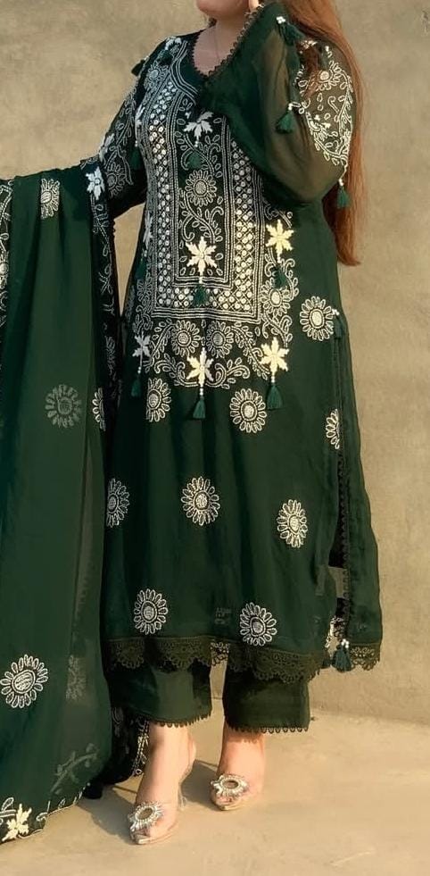 2pc Chiffon Shadow Mirror Star Embroided Dress