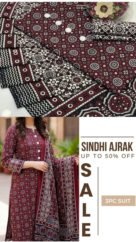 3pc Cotton Sindhi Ajrak Dress