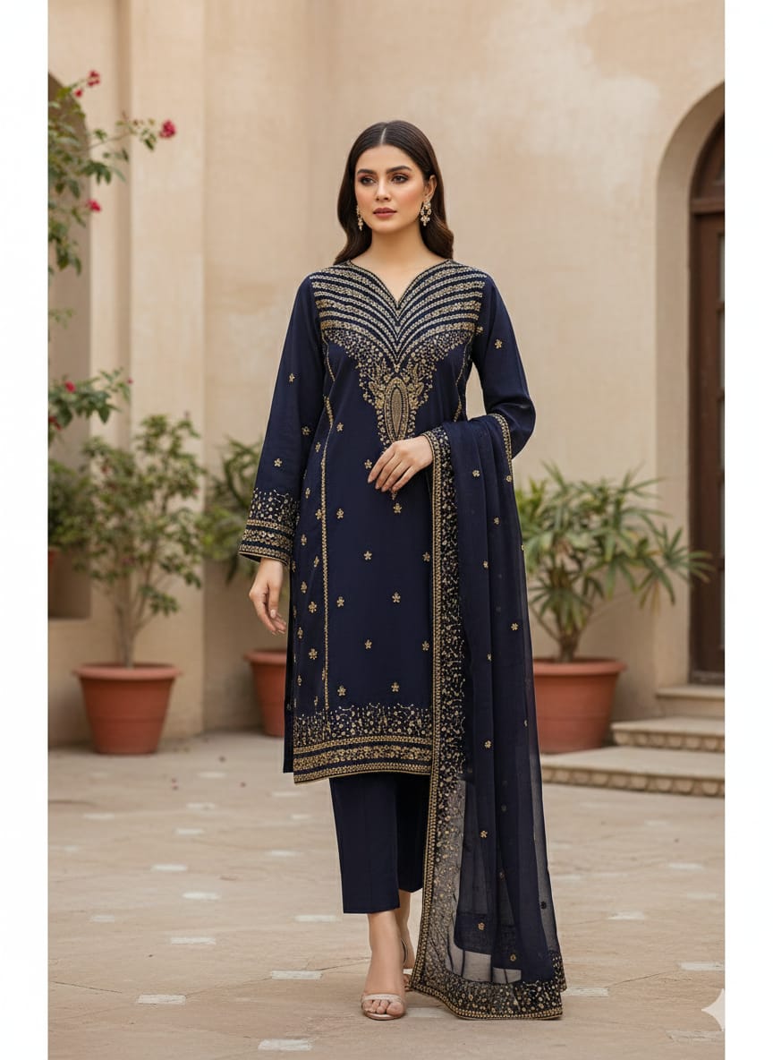 3pc Lawn Fully Sequence Embroidered Dress