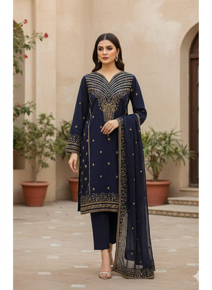 3pc Lawn Fully Sequence Embroidered Dress
