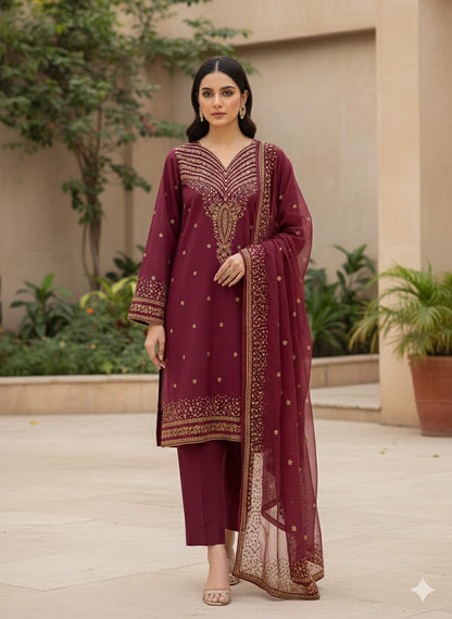 3pc Lawn Fully Sequence Embroidered Dress