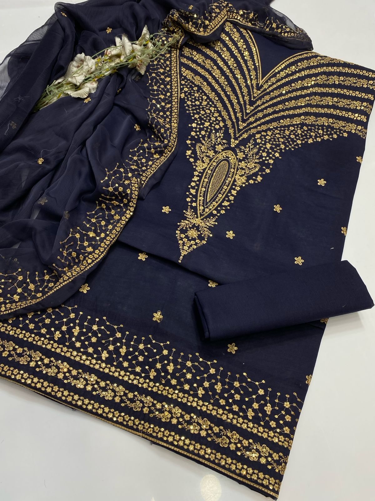 3pc Lawn Fully Sequence Embroidered Dress