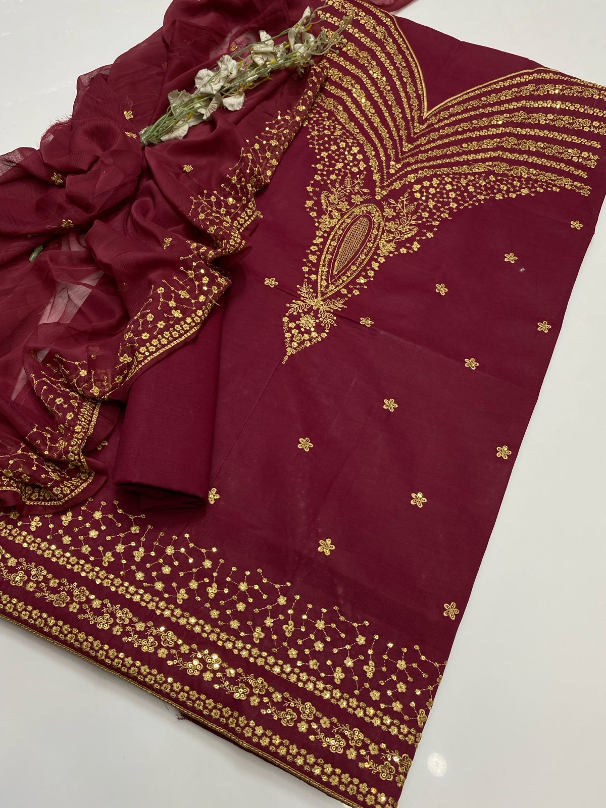 3pc Lawn Fully Sequence Embroidered Dress