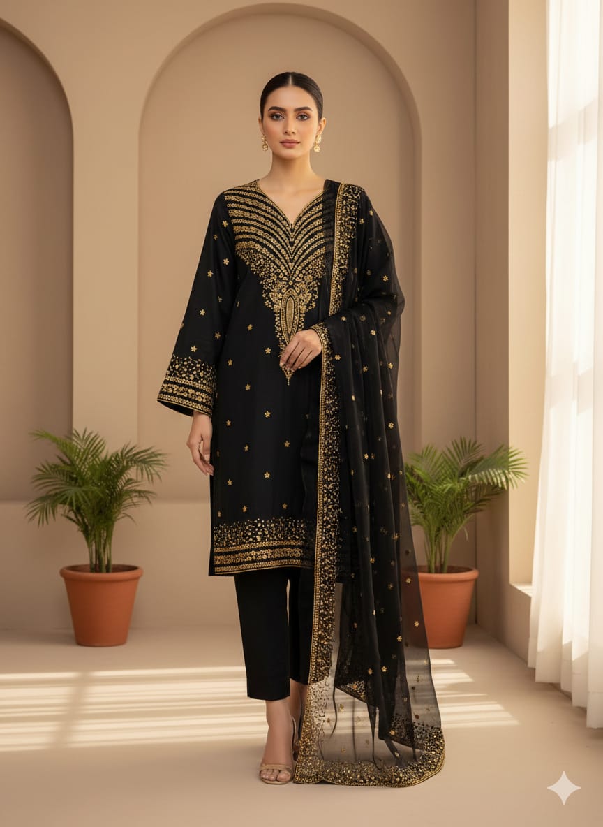 3pc Lawn Fully Sequence Embroidered Dress