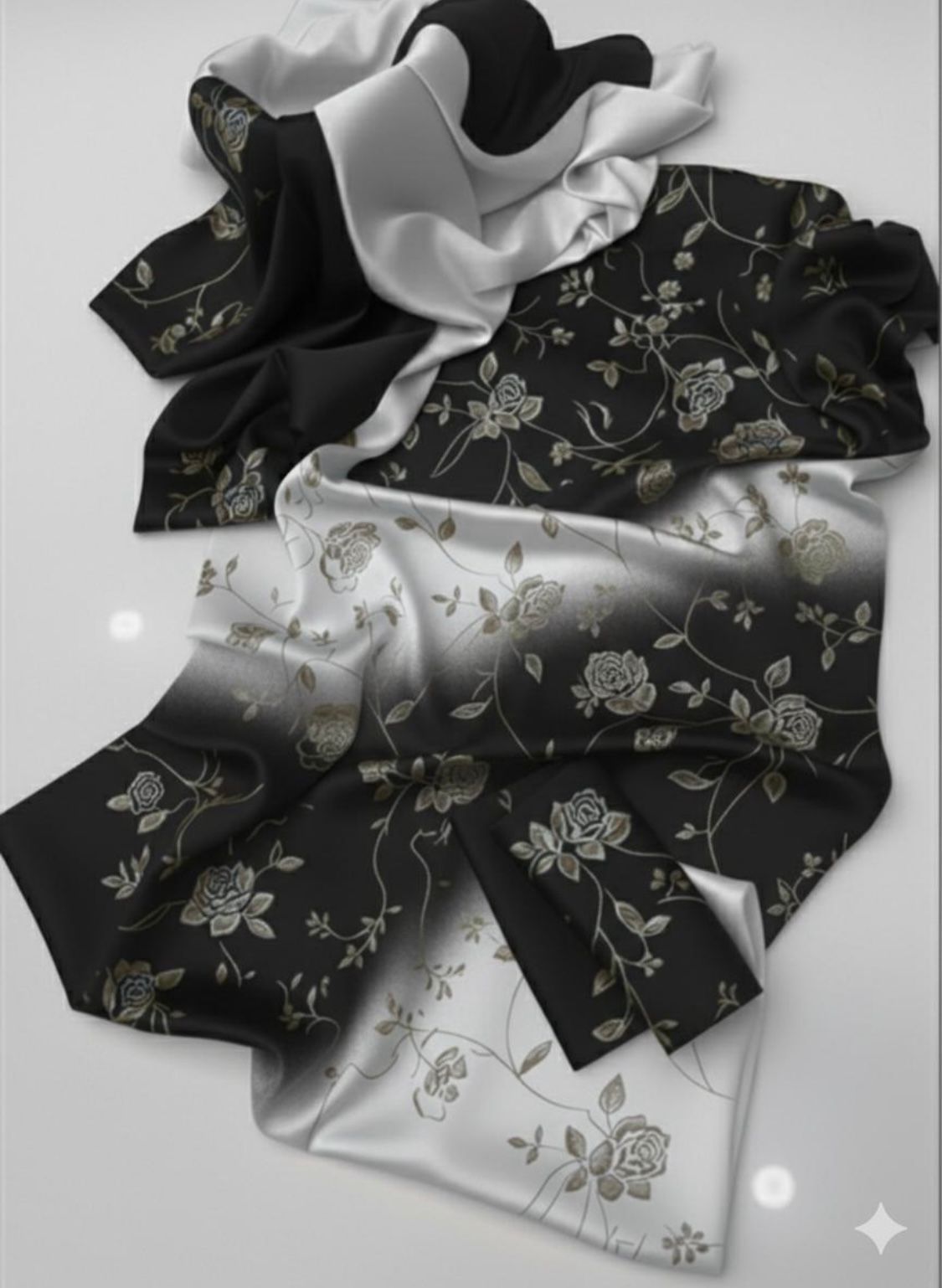 3PC Shamoze Silk Digital Print Dress (Black)