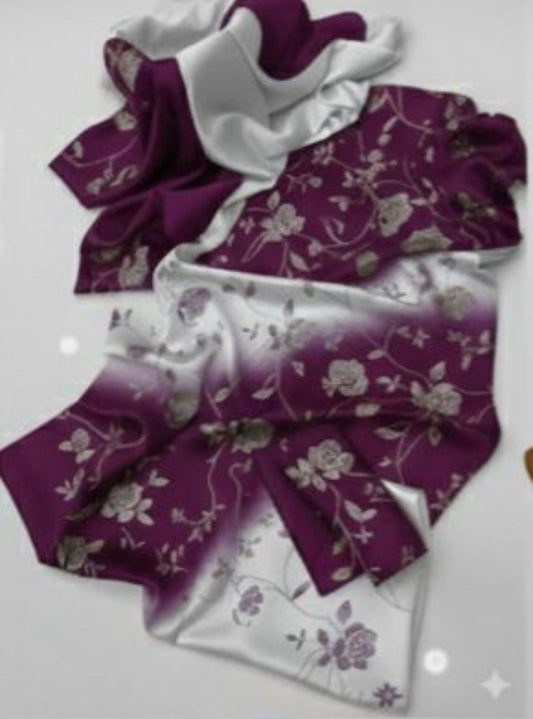 3PC Shamoze Silk Digital Print Dress (Purple)