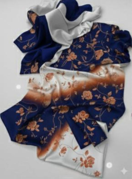 3PC Shamoze Silk Digital Print Dress (Navy Blue)