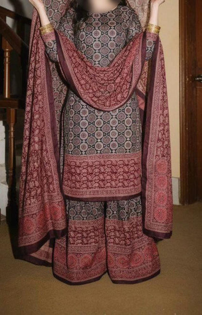 3PC Shamoze Silk Digital Print Dress (Ajrak)