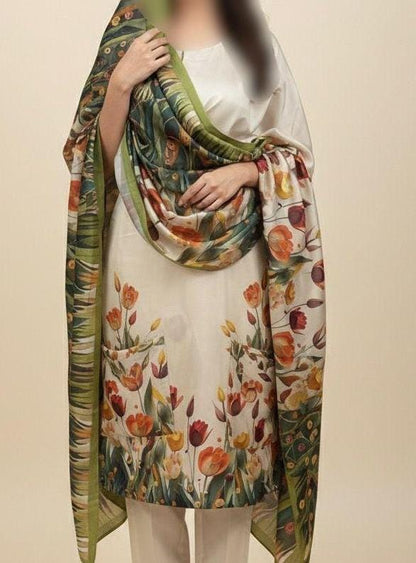 3PC Shamoze Silk Digital Print Dress (Cream)