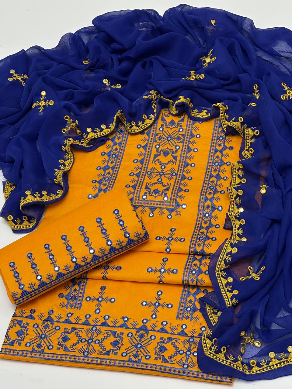 3pc Lawn/Cotton 9mm Mirror Embroided Dress