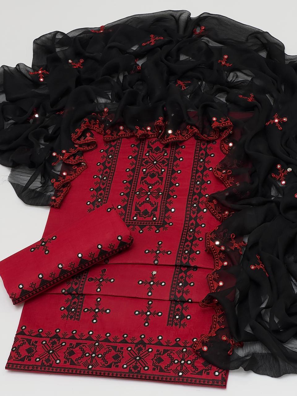 3pc Lawn/Cotton 9mm Mirror Embroided Dress